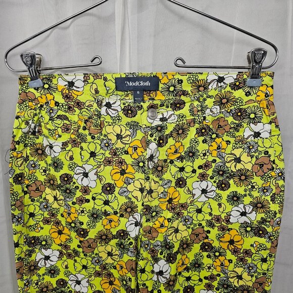 Modcloth Green Orange Floral Straight Leg Jeans Groovy Retro 6 - Picture 2 of 12